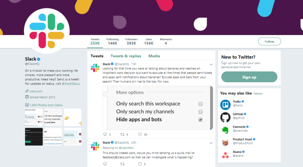 slack social media strategy example